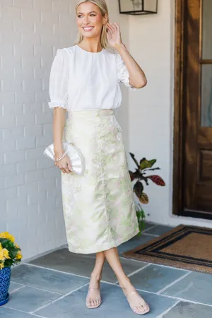Remember The Feeling Lime Floral Brocade Midi Skirt
