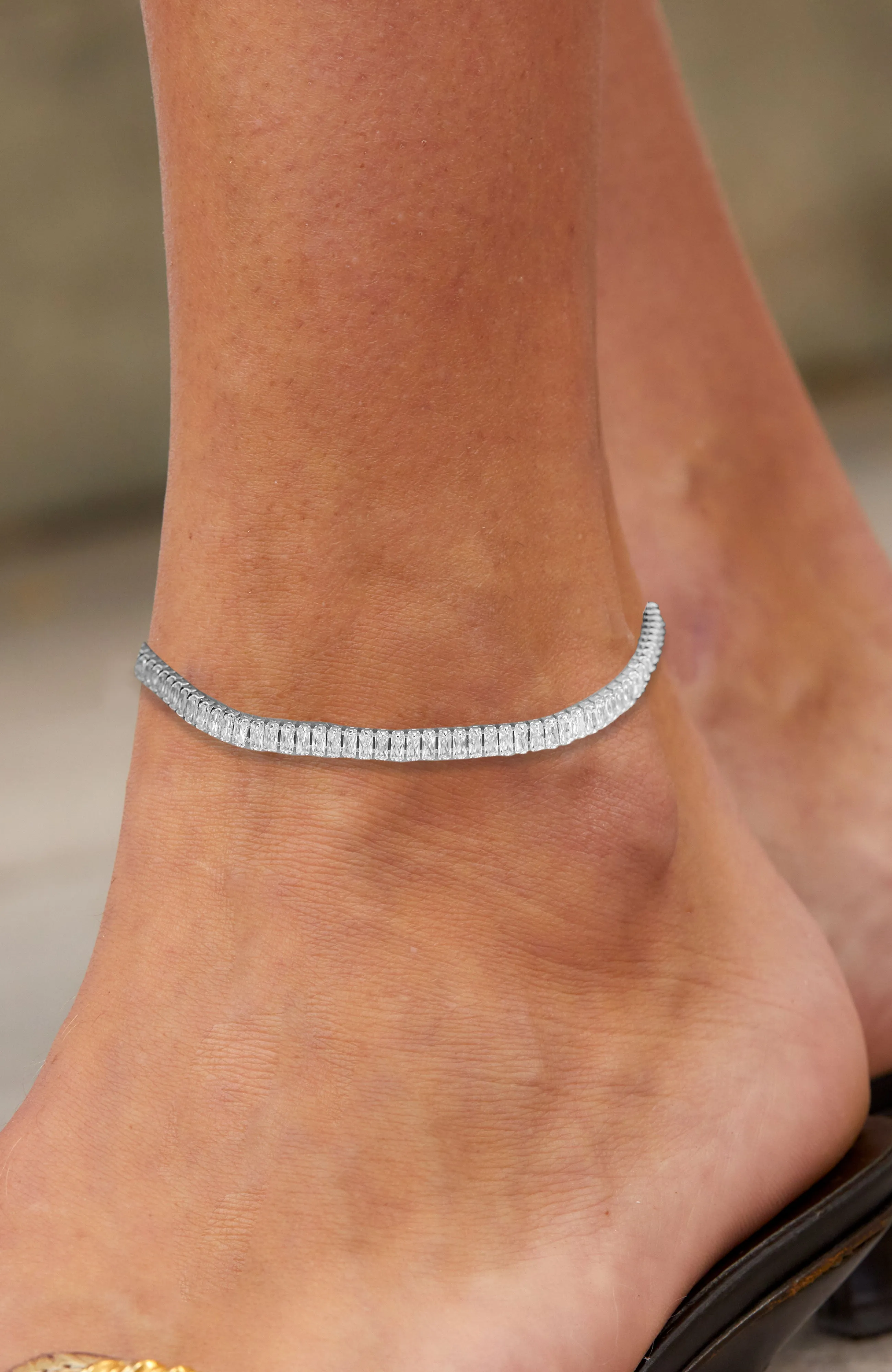Rhodium Baguette Anklet