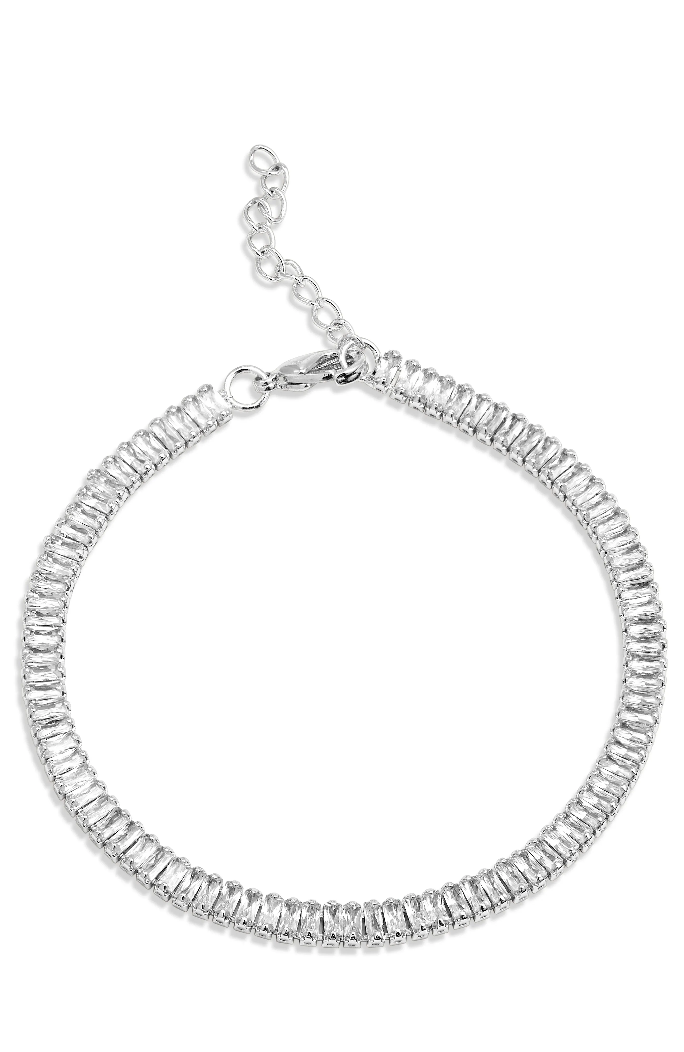 Rhodium Baguette Anklet