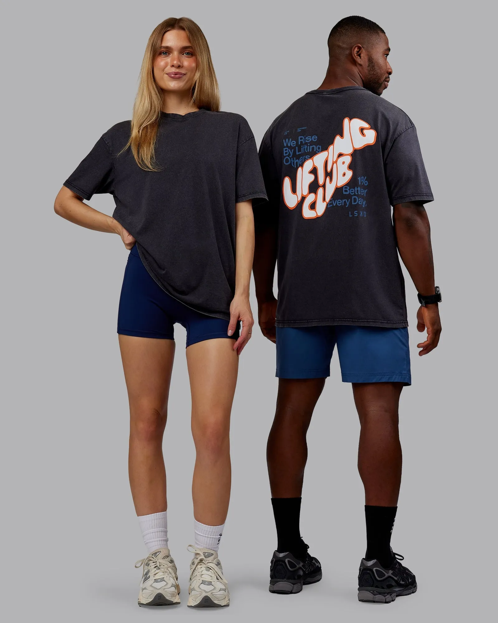 Rise & Lift Washed FLXCotton Oversized Tee - Washed Black-Indigo