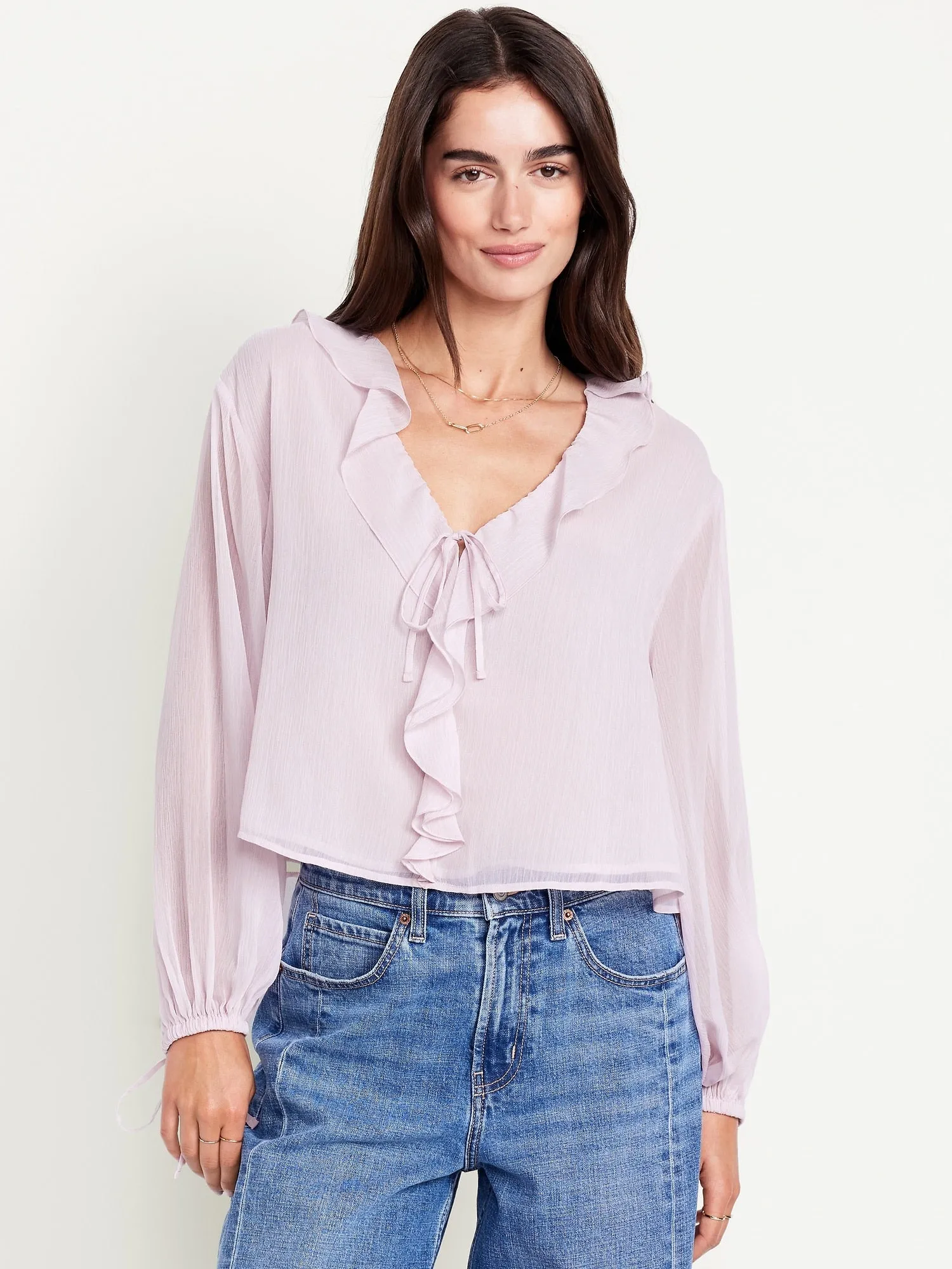 Ruffled Chiffon Cropped Blouse