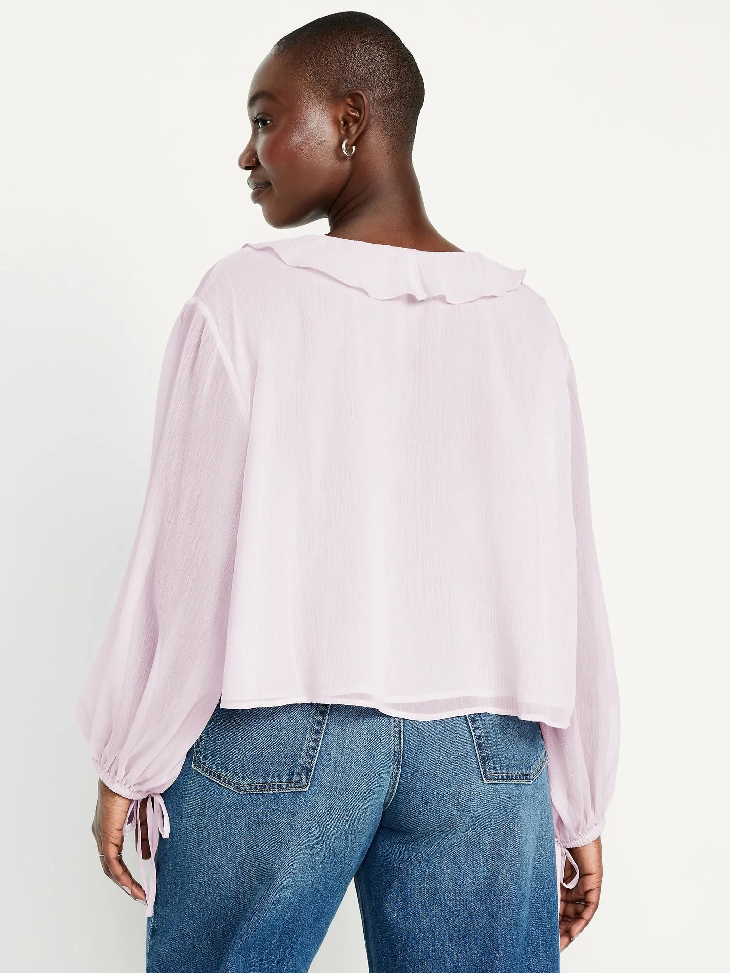 Ruffled Chiffon Cropped Blouse