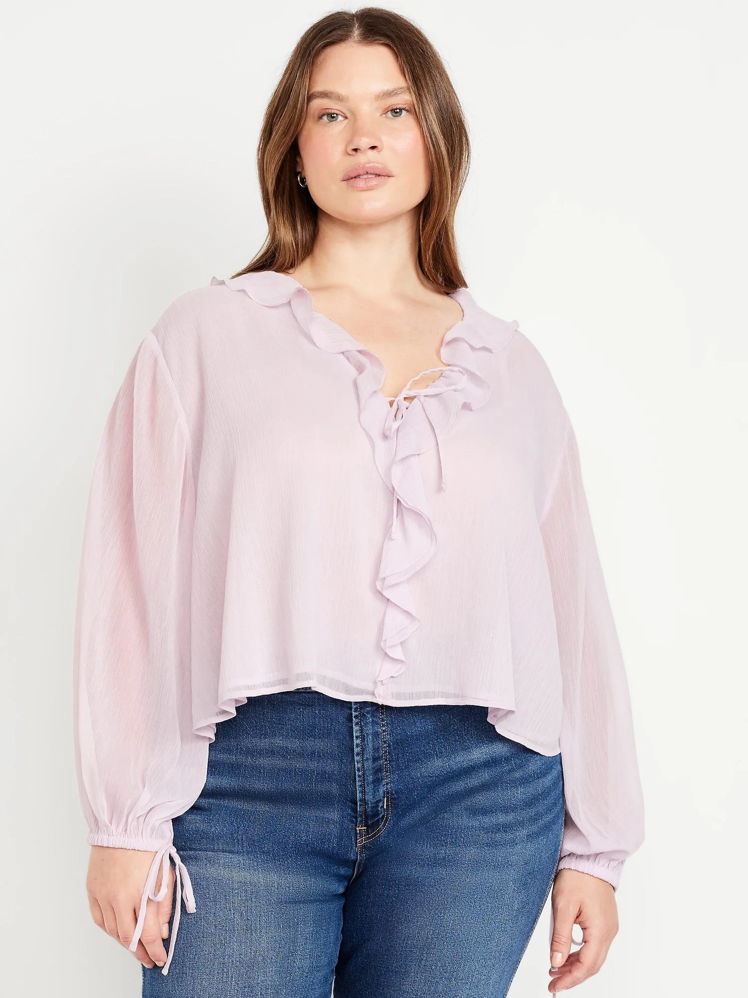 Ruffled Chiffon Cropped Blouse