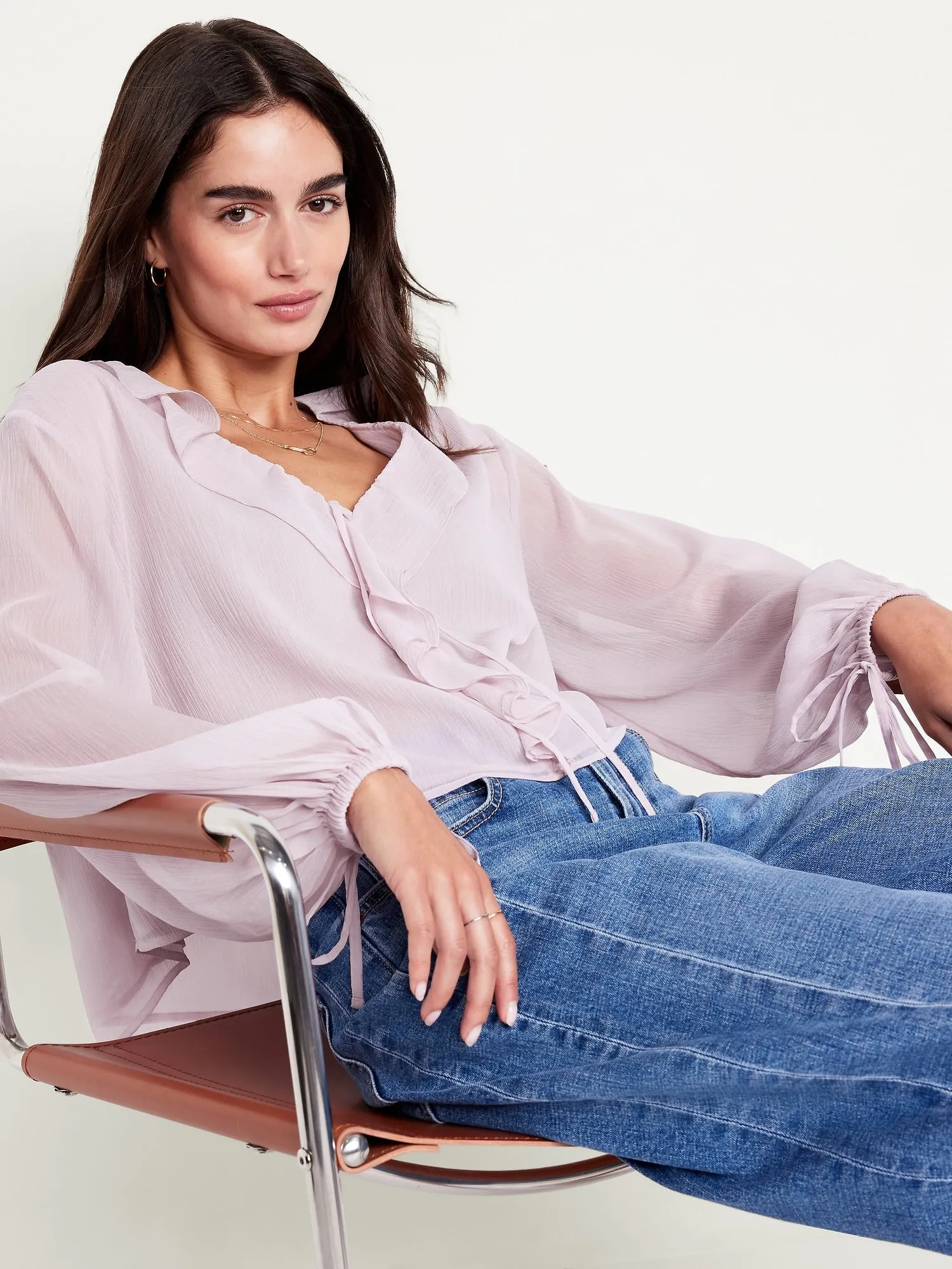 Ruffled Chiffon Cropped Blouse