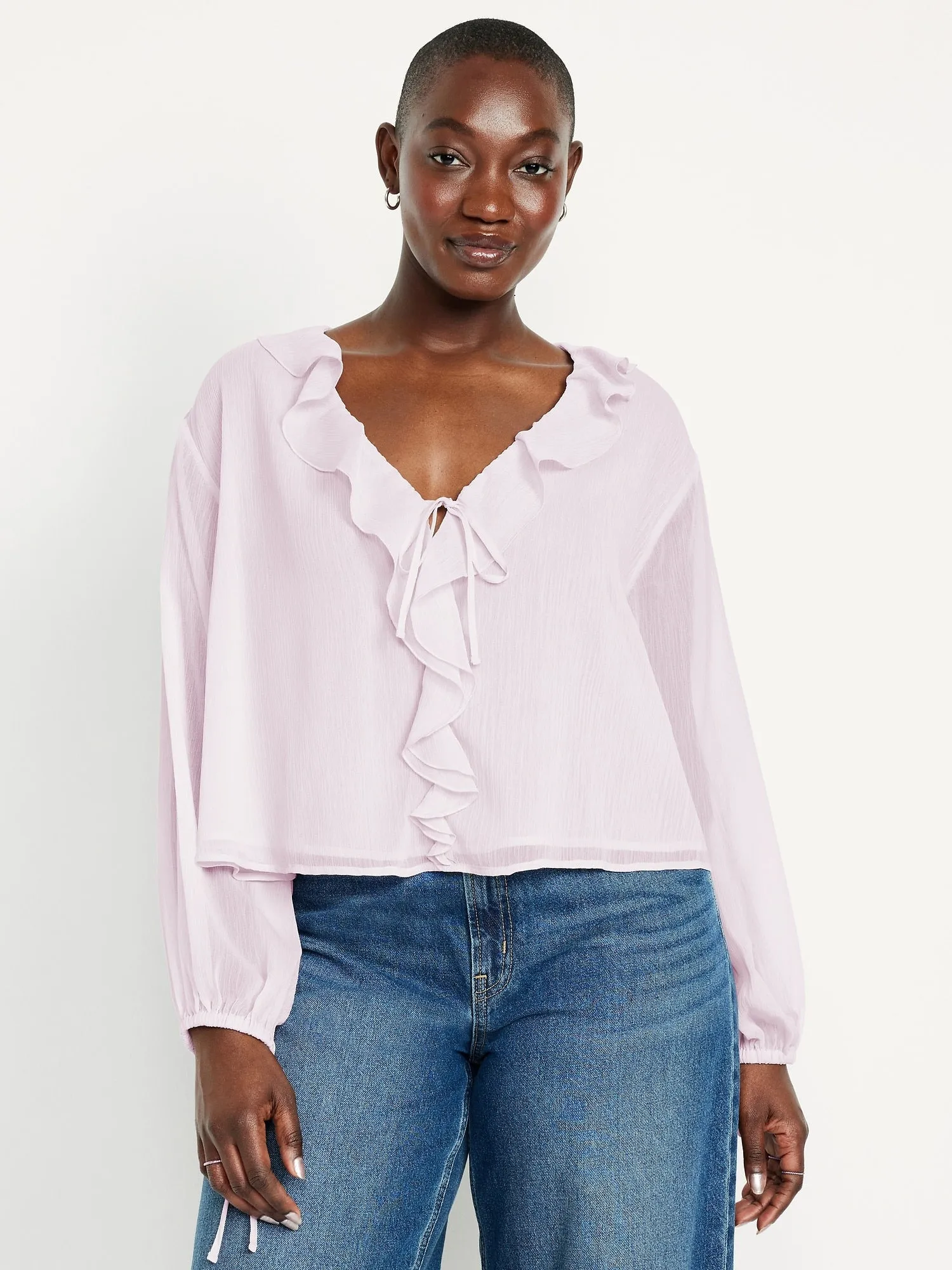 Ruffled Chiffon Cropped Blouse