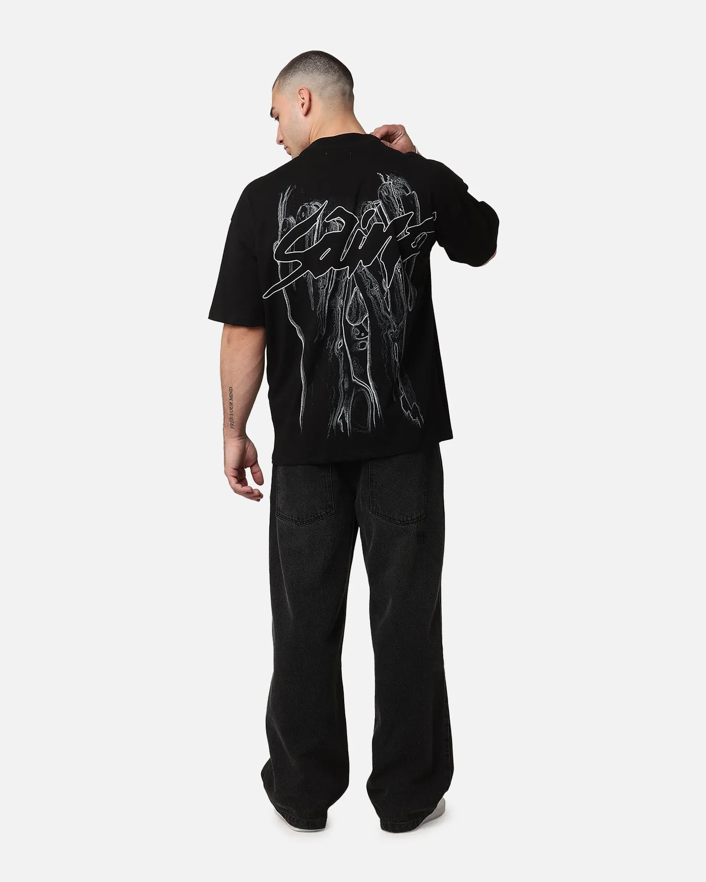 Saint Morta Veiled Mock Neck T-Shirt Black