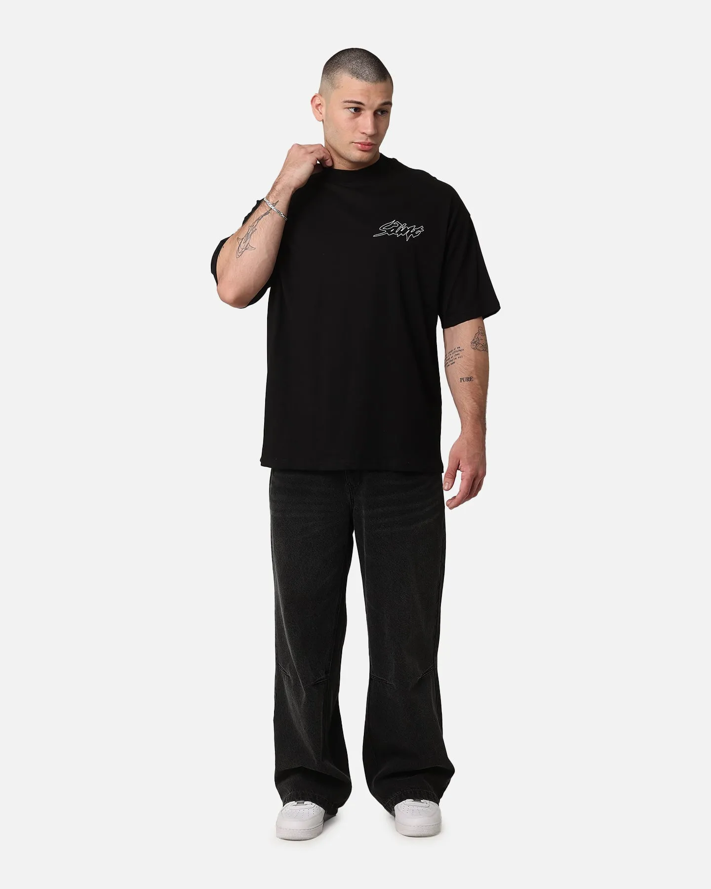 Saint Morta Veiled Mock Neck T-Shirt Black