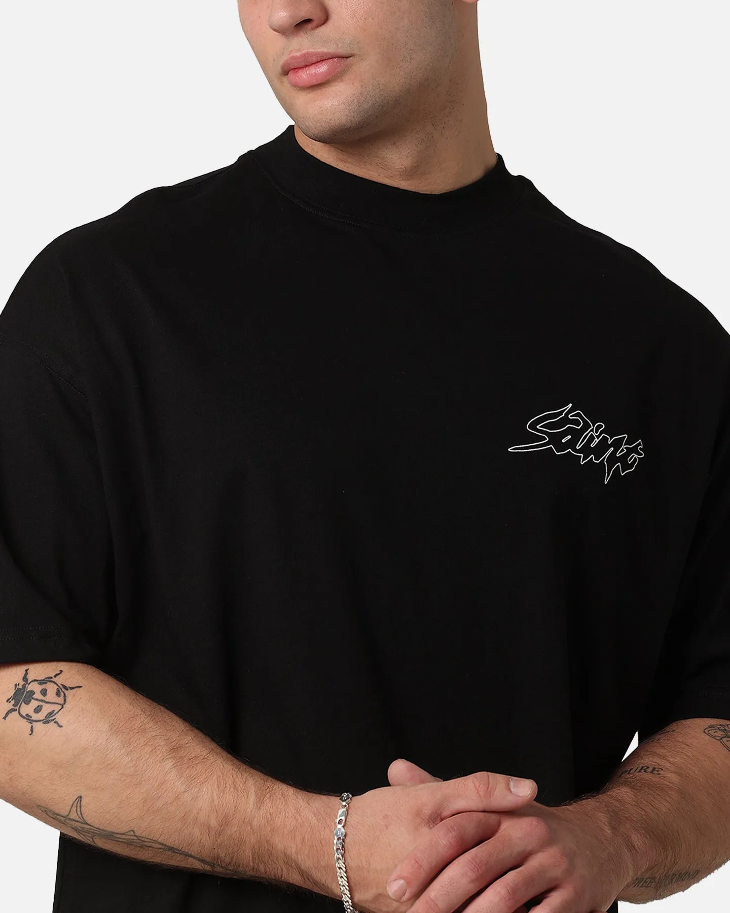 Saint Morta Veiled Mock Neck T-Shirt Black