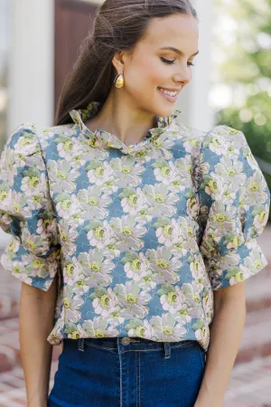 Say What You Need Slate Blue Floral Blouse
