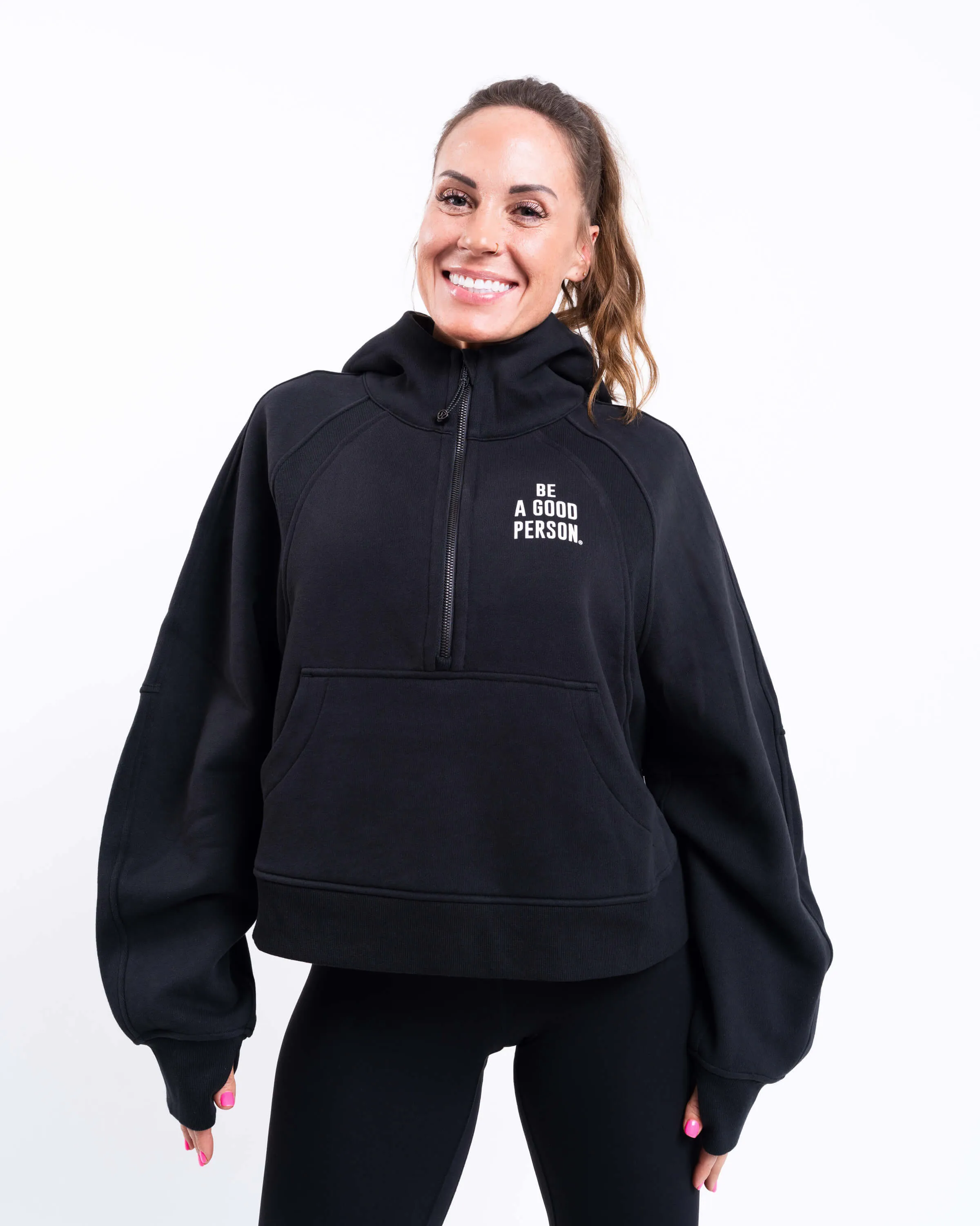 Scuba Oversized Half-Zip Hoodie - Black - lululemon // BE A GOOD PERSON *Pre-Order*