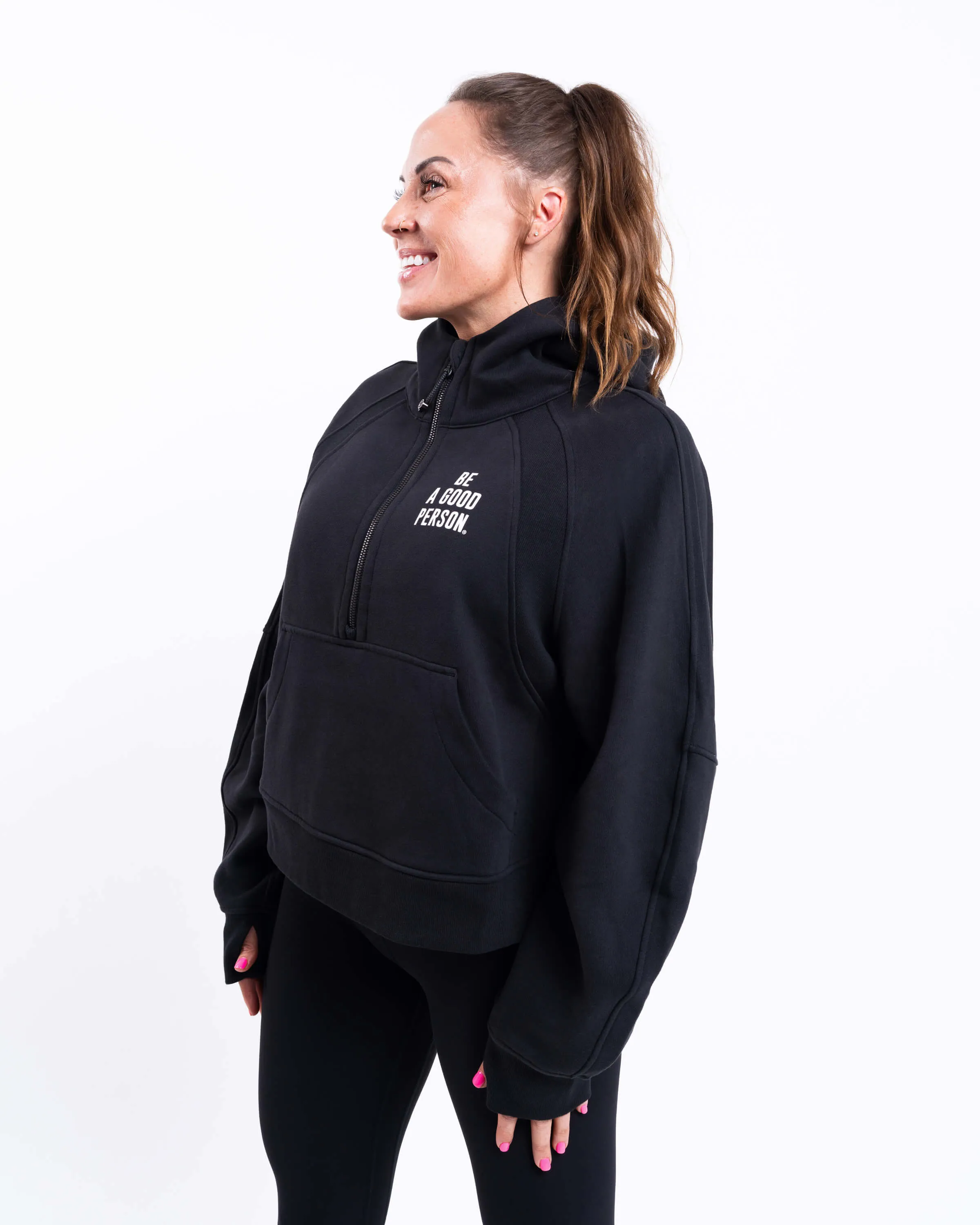 Scuba Oversized Half-Zip Hoodie - Black - lululemon // BE A GOOD PERSON *Pre-Order*