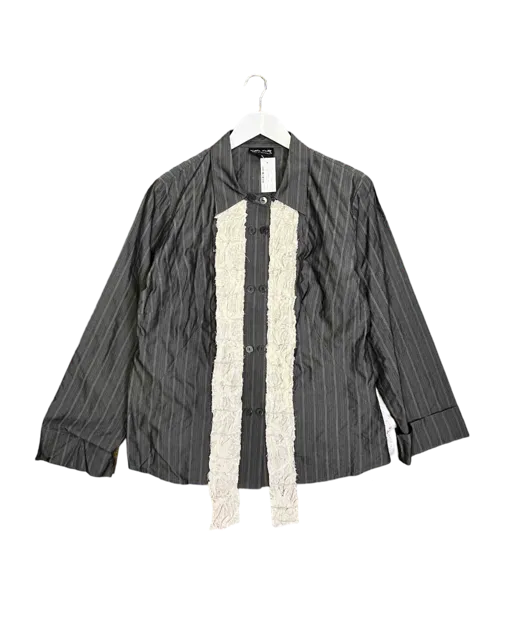 Size 14 |  Nicola Waite Pinstripe Ruffle Trim Shirt