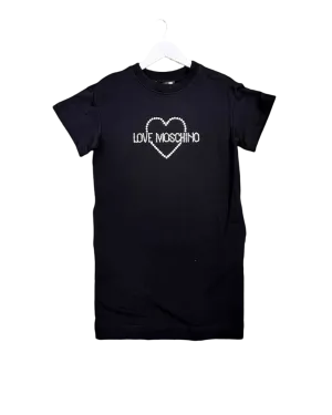 Size S | Love Moschino Black Diamante Logo Above Knee T-Shirt Dress