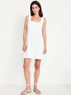 Square-Neck Linen-Blend Mini Dress