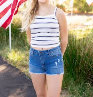 Stipe Knit Tank Top In Red White Blue
