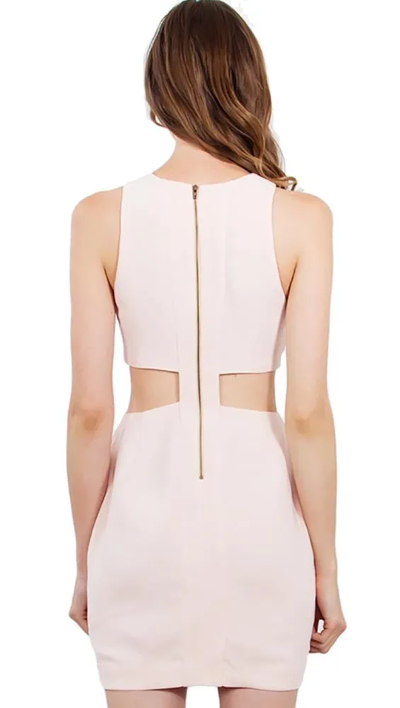 Sugar Lips Sleeveless Side Cut Out Romantic Dress in Peach