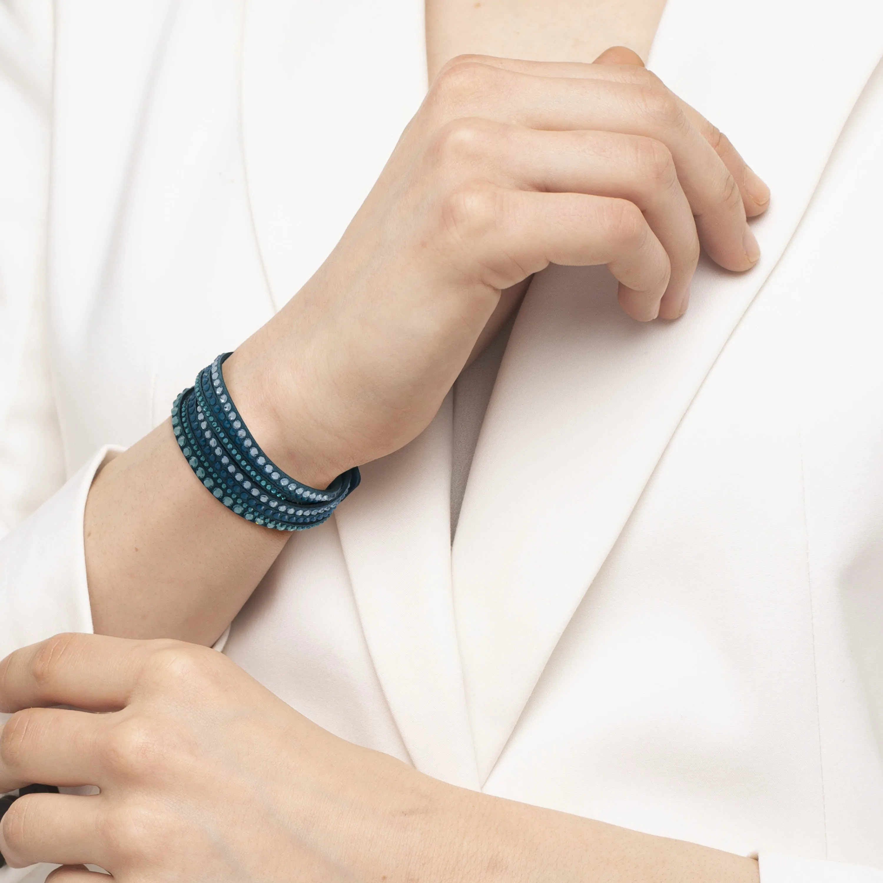 Swarovski Slake Teal 2 in 1 Suede Wrap Bracelet 5043496-M- Medium