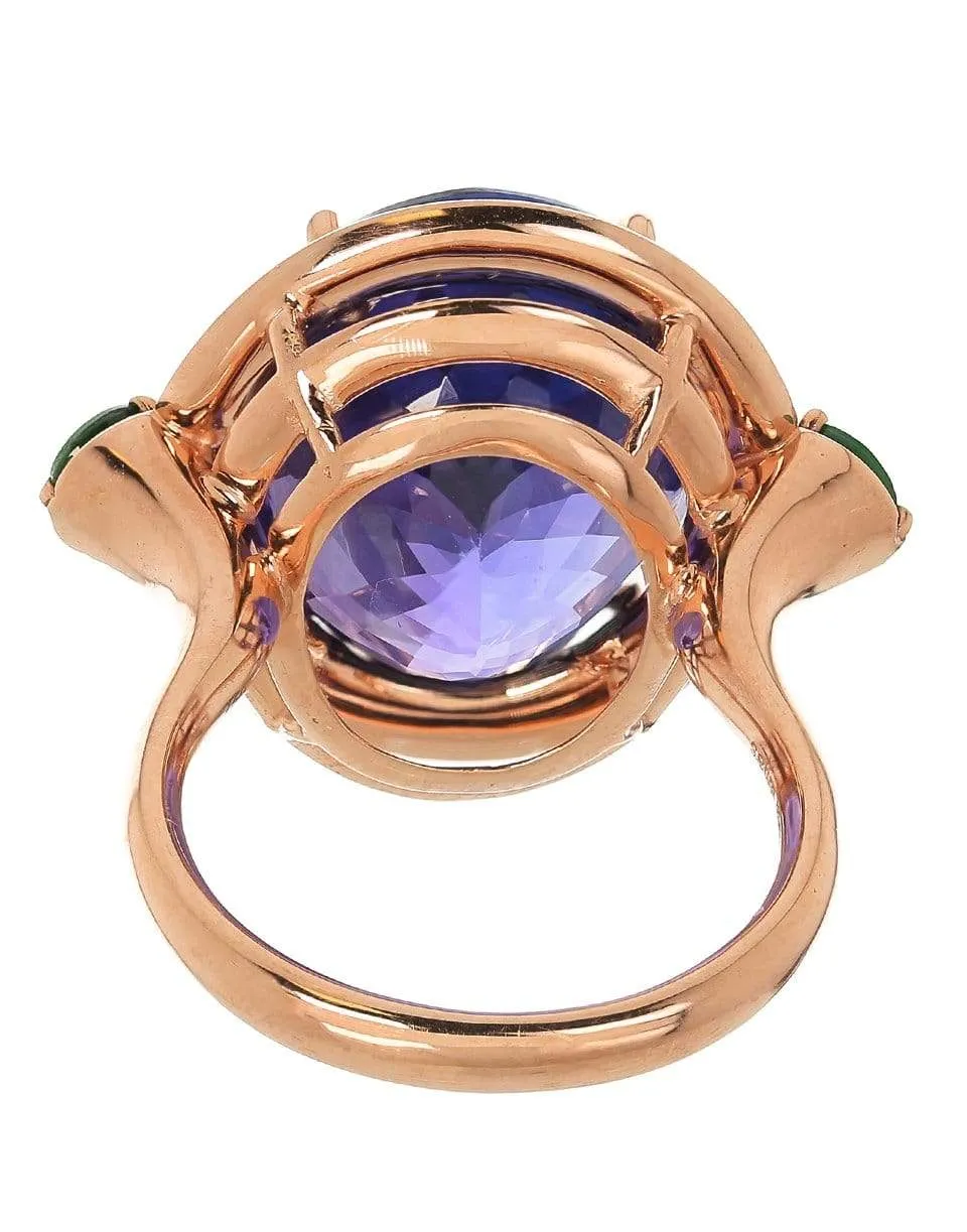 Tanzanite Tsavorite and White Enamel Ring