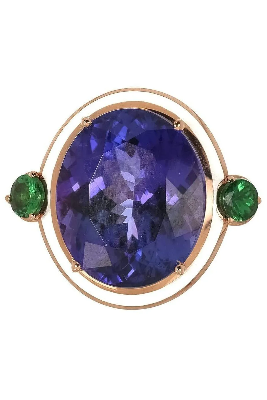 Tanzanite Tsavorite and White Enamel Ring