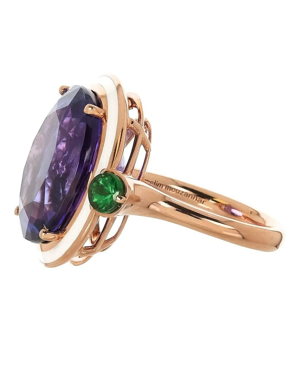 Tanzanite Tsavorite and White Enamel Ring