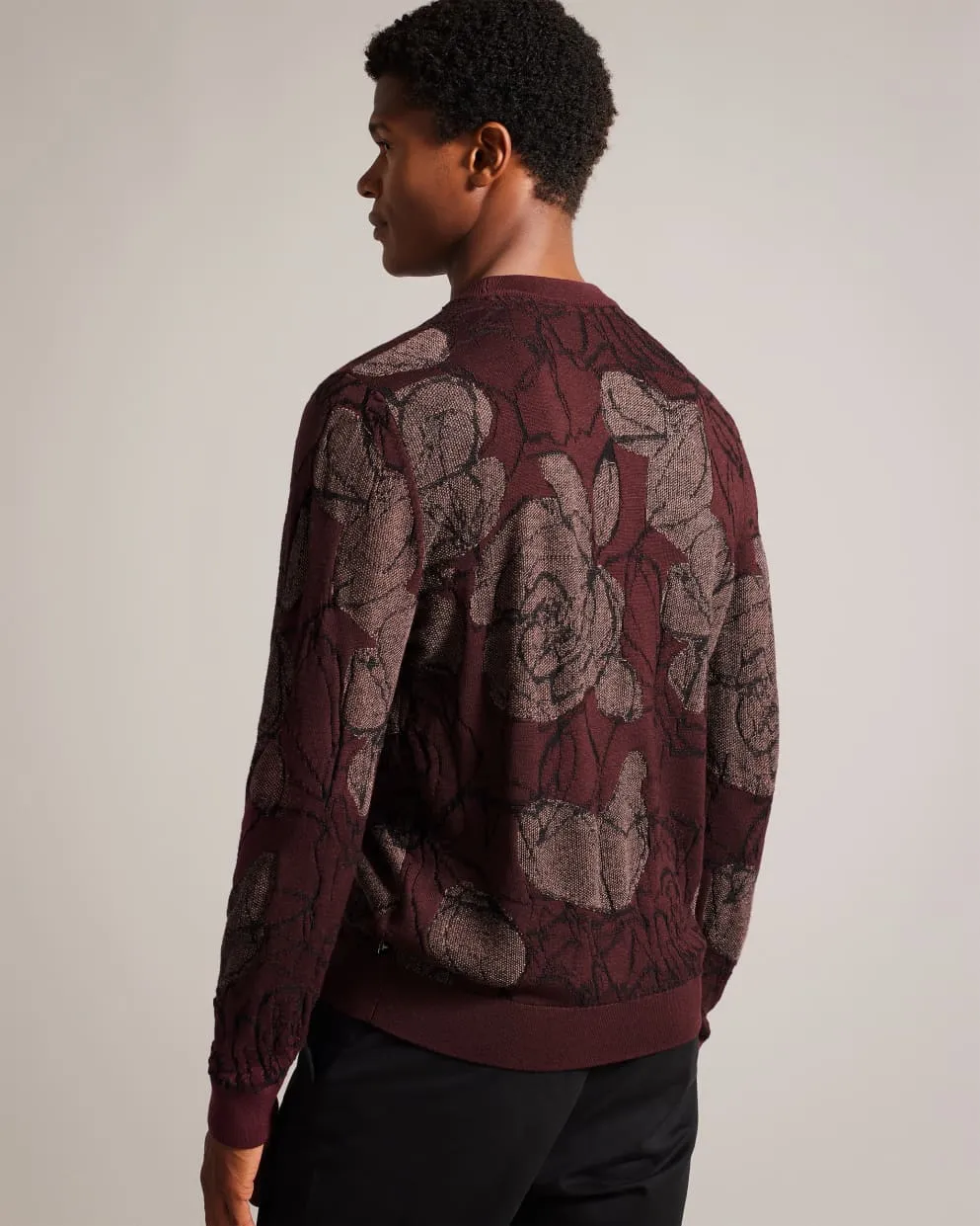 Ted Baker Simpso LS Textured Jacquard Crew Neck Maroon