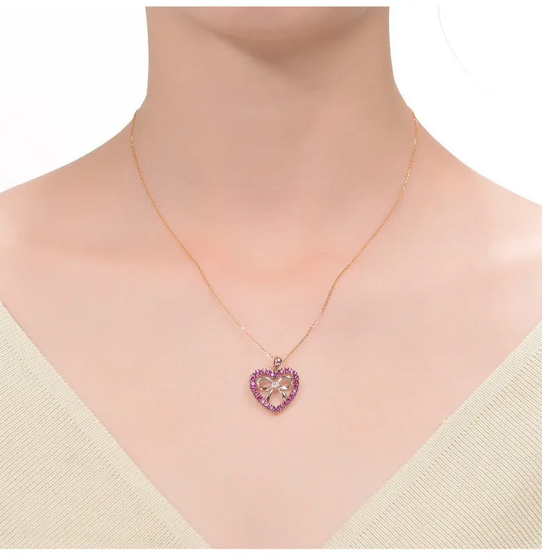 Teens Sterling Silver 18k Rose Gold Plated with Ruby Red Cubic Zirconia Pendant Necklace