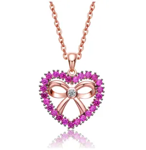 Teens Sterling Silver 18k Rose Gold Plated with Ruby Red Cubic Zirconia Pendant Necklace
