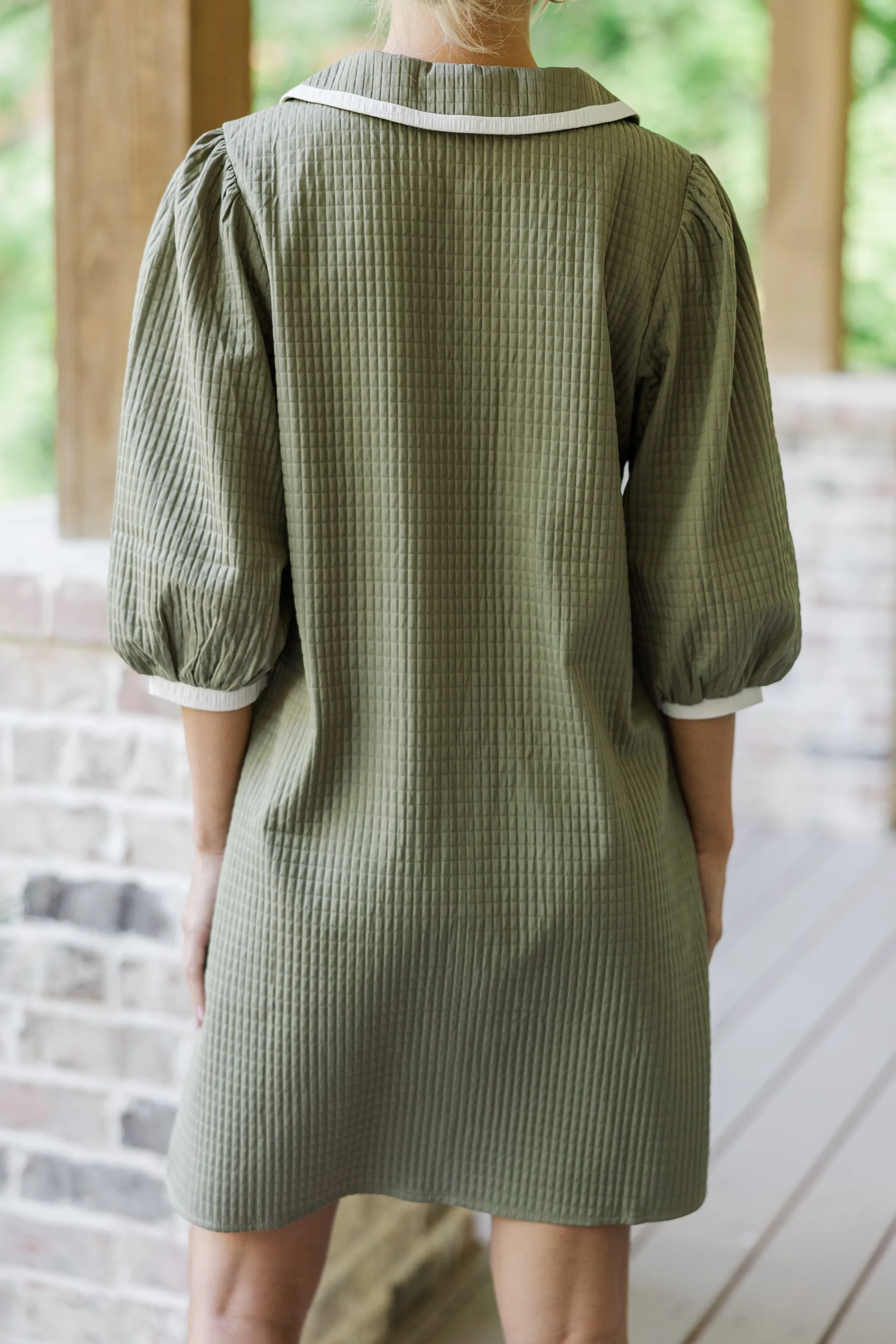 THML: What A Joy Olive Green Textured Dress