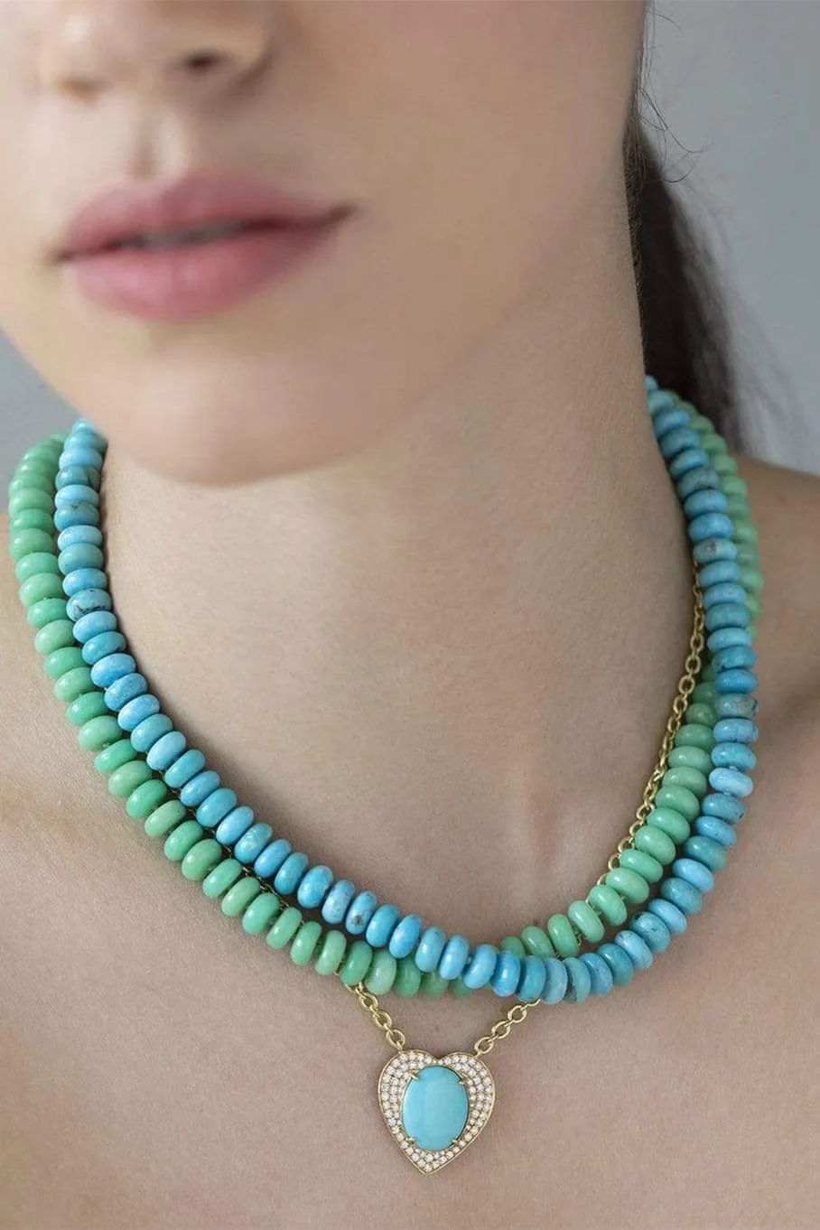 Turquoise and Diamond Heart Necklace