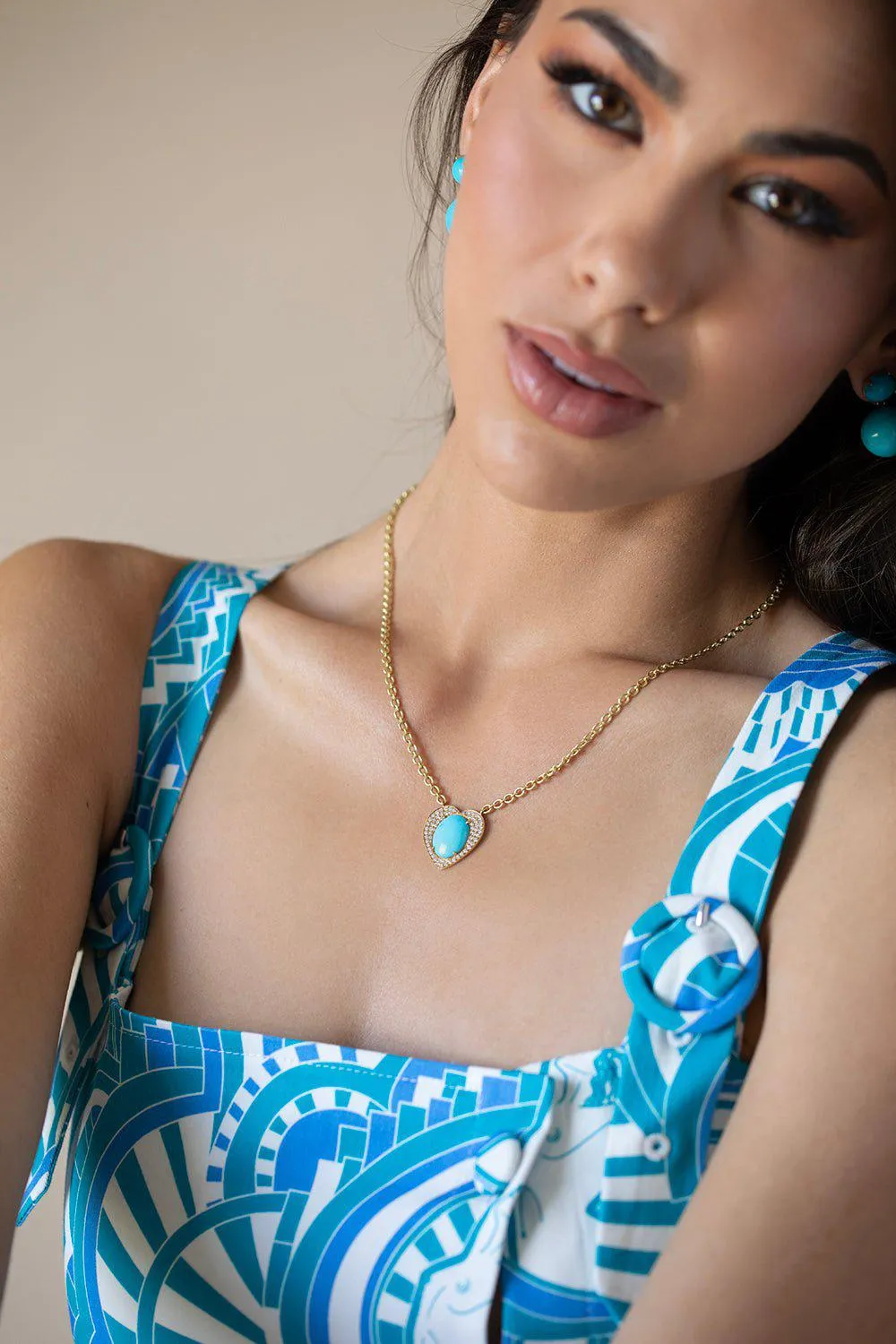 Turquoise and Diamond Heart Necklace