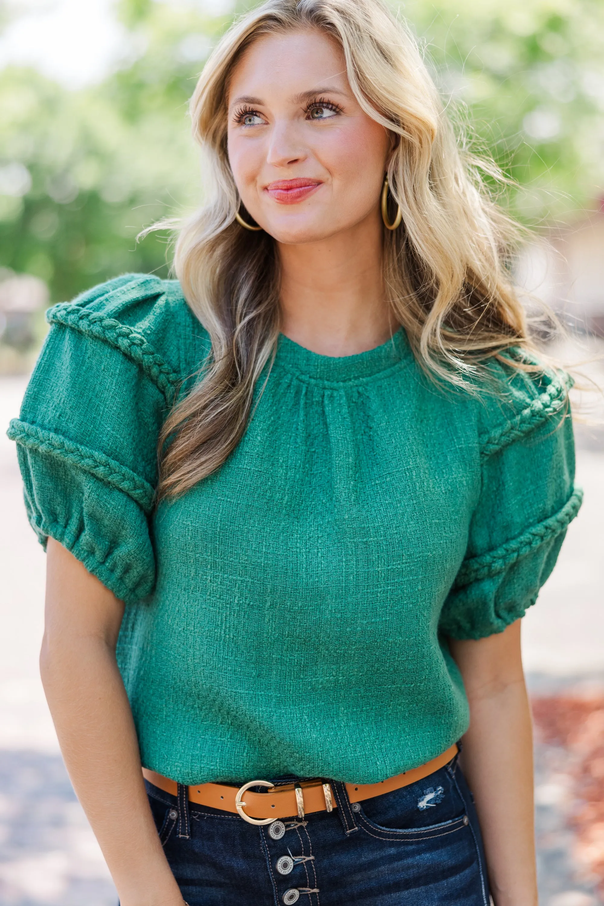 What A Night Green Tweed Blouse