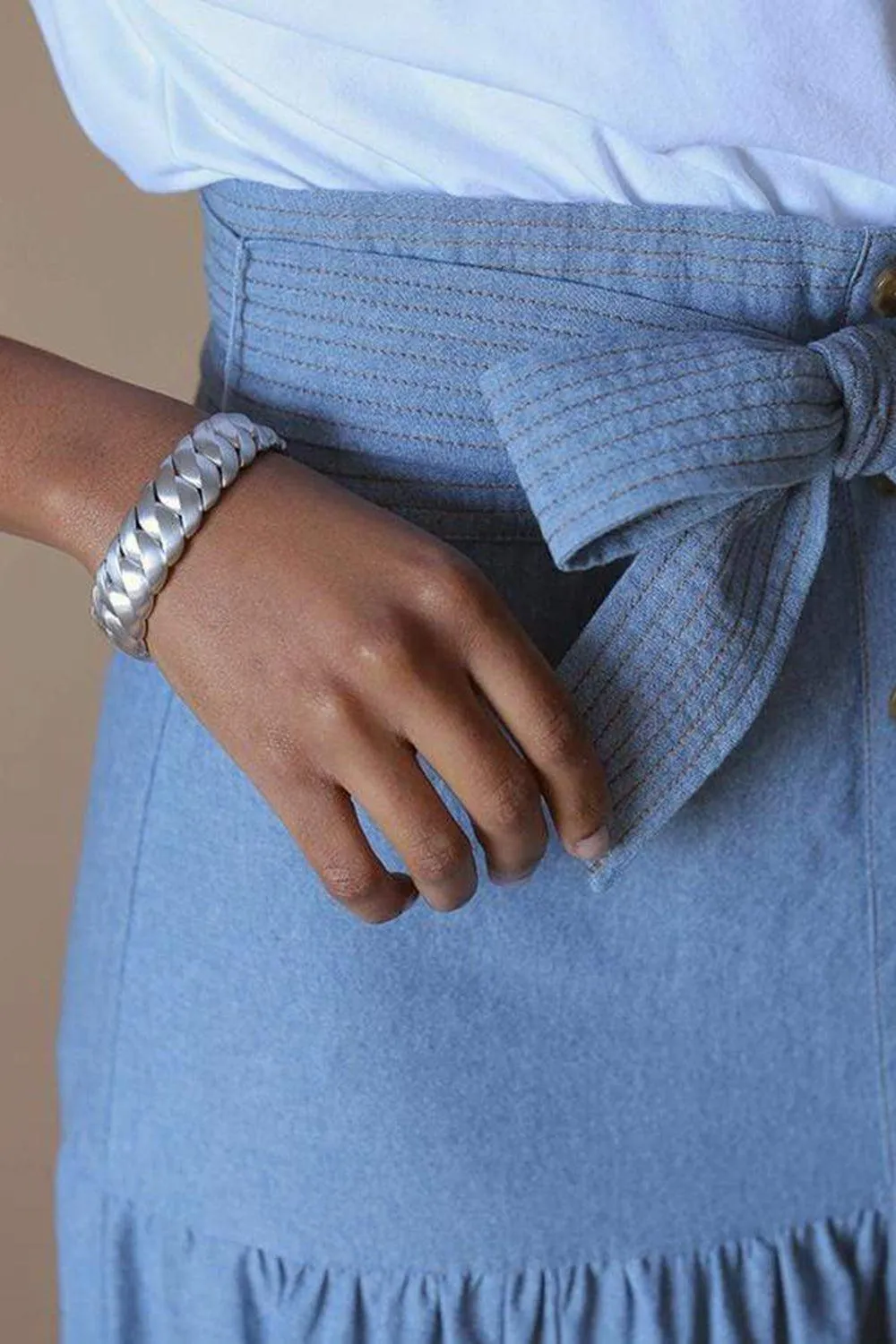 White Gold Matte Finish Wave Bracelet