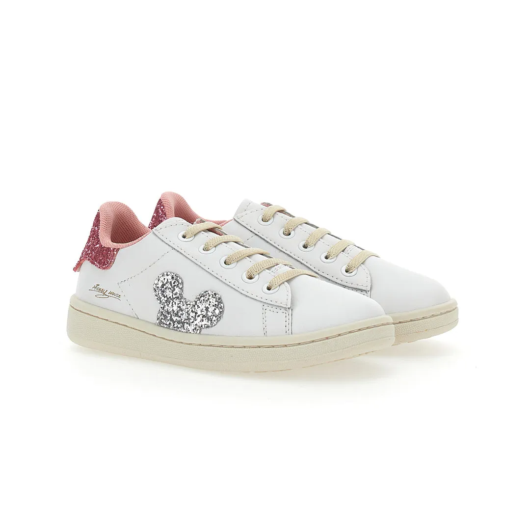 White Mickey Gem Glitter Tab Sneakers