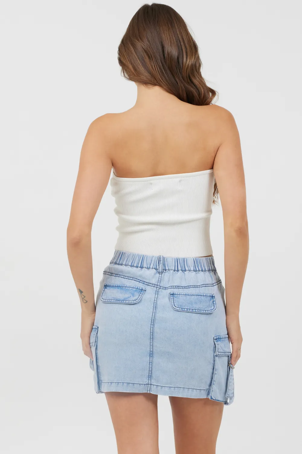 White Rib Knit Twist Front Tube Top