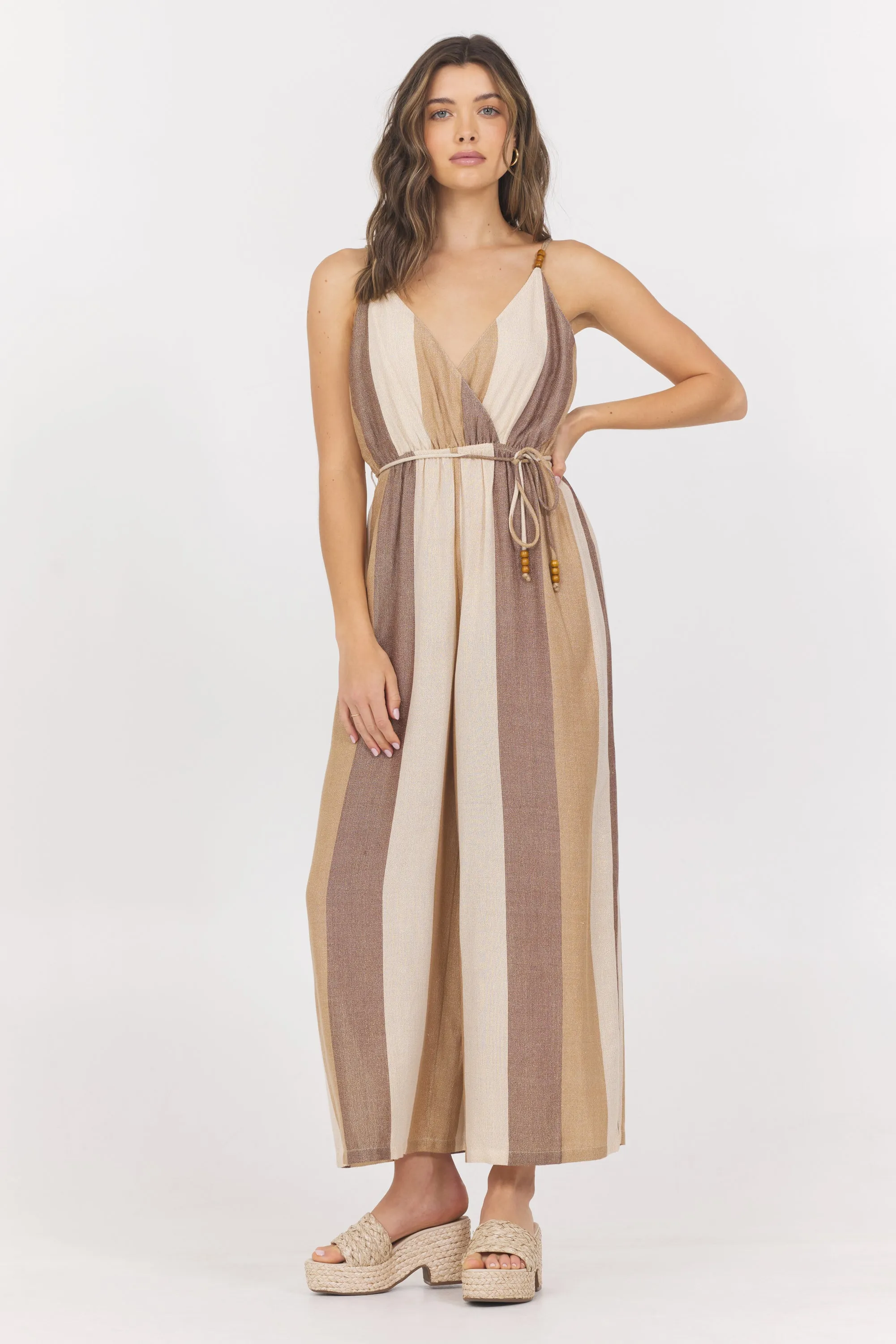 Woven Metallic Stripe Jumpsuit