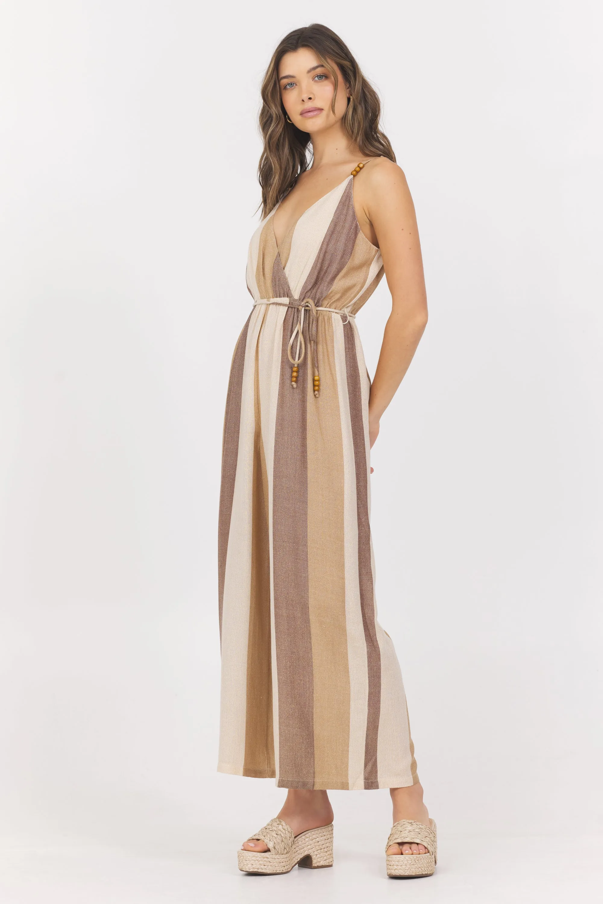 Woven Metallic Stripe Jumpsuit