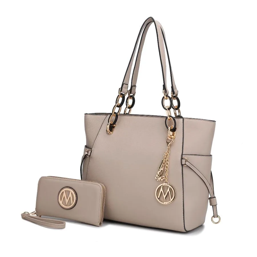 Yale Vegan Leather Tote Handbag with Wallet- 2 Psc