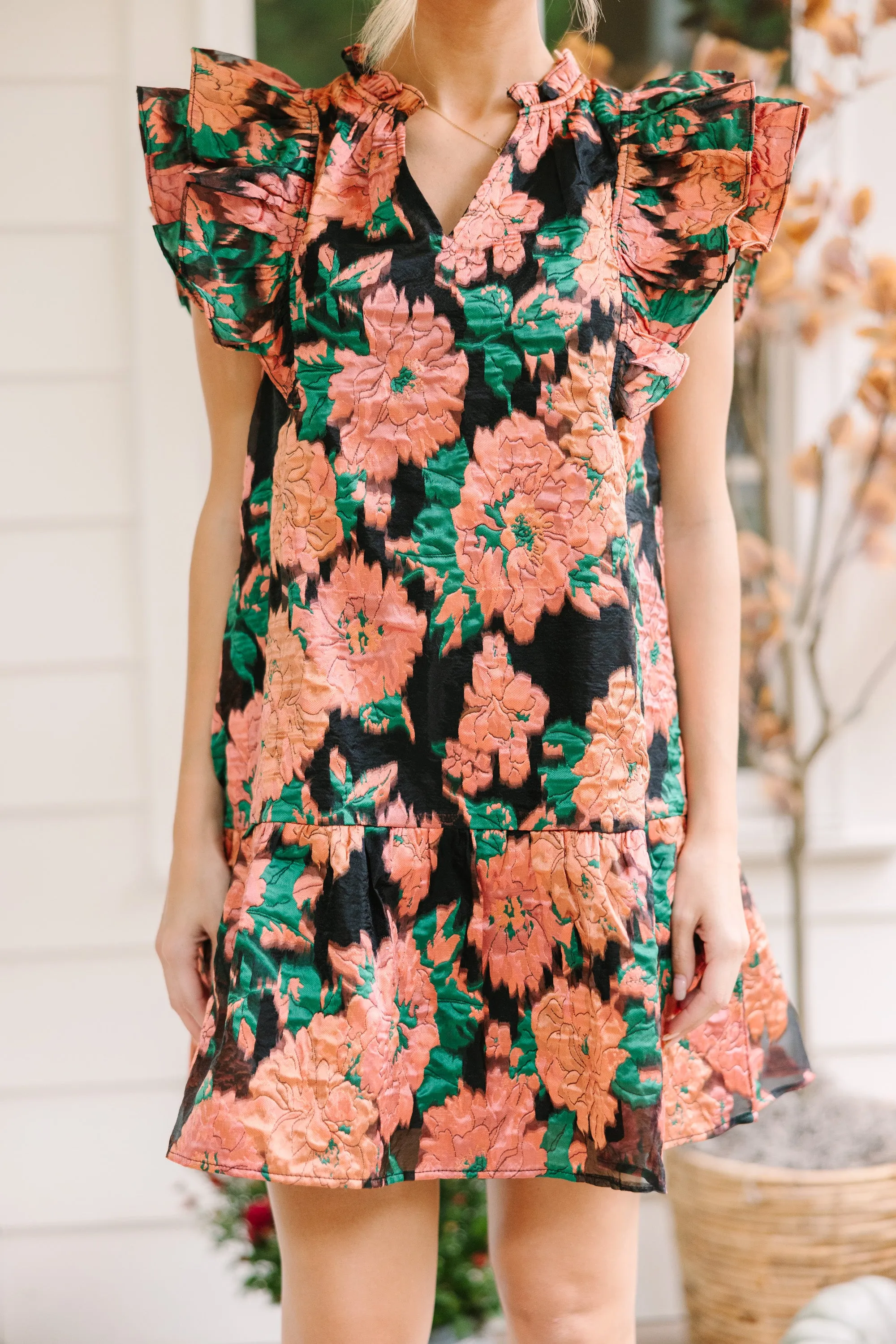 You're The One Black Foral Ruffled Dress