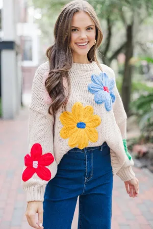 You're The One Oatmeal Floral Sweater