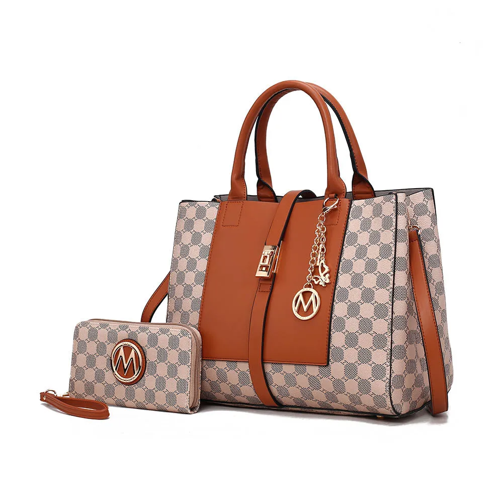 Yuliana Circular Print Satchel Bag with Wallet - 2 pieces