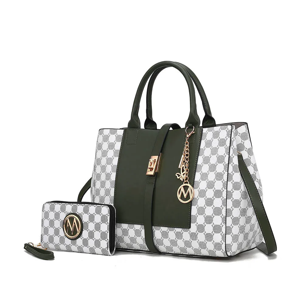 Yuliana Circular Print Satchel Bag with Wallet - 2 pieces