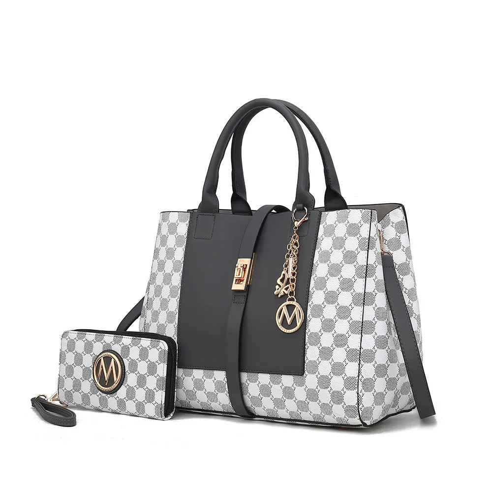 Yuliana Circular Print Satchel Bag with Wallet - 2 pieces