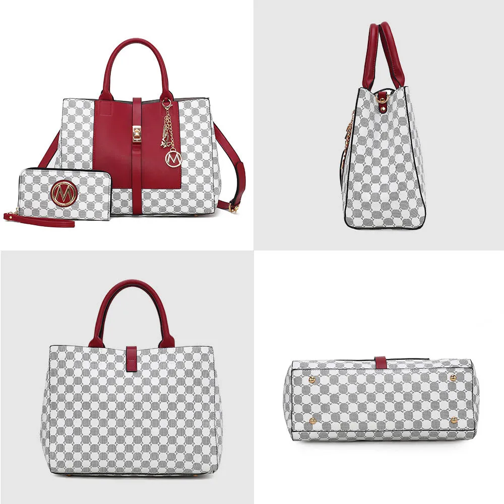 Yuliana Circular Print Satchel Bag with Wallet - 2 pieces