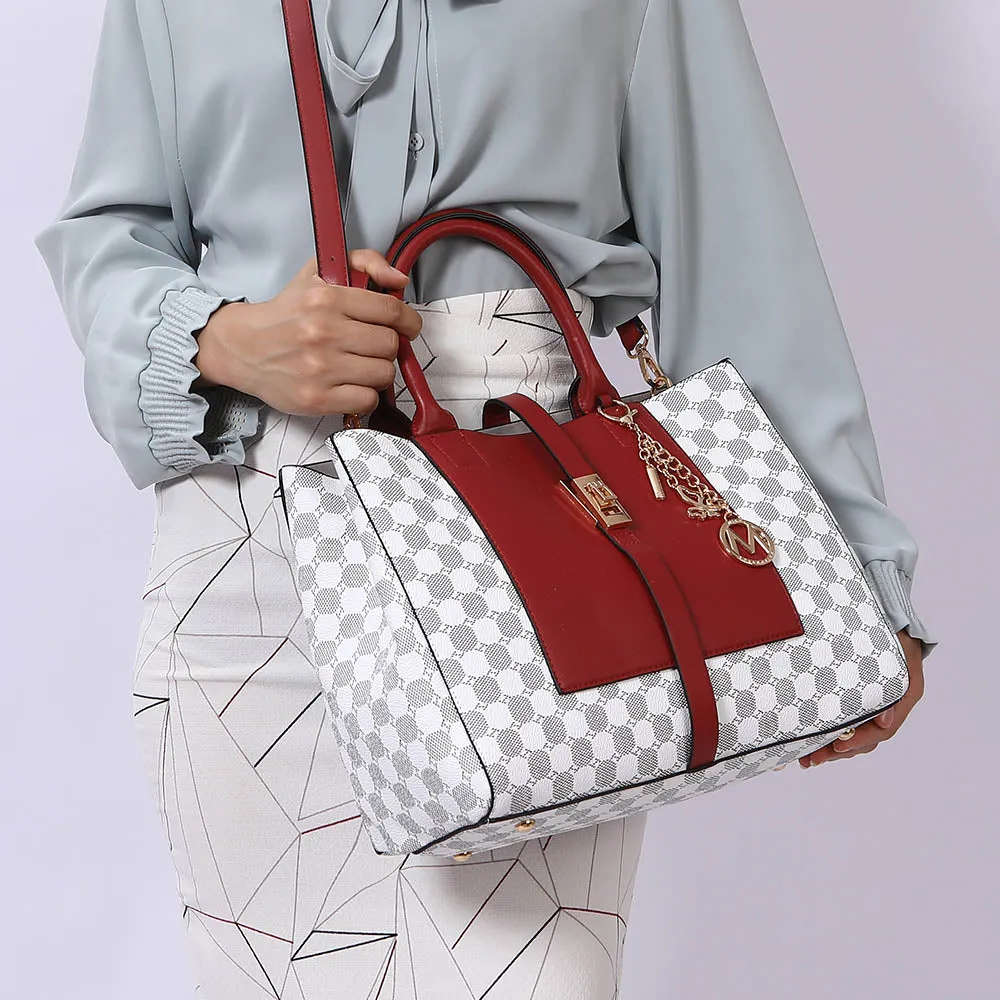 Yuliana Circular Print Satchel Bag with Wallet - 2 pieces