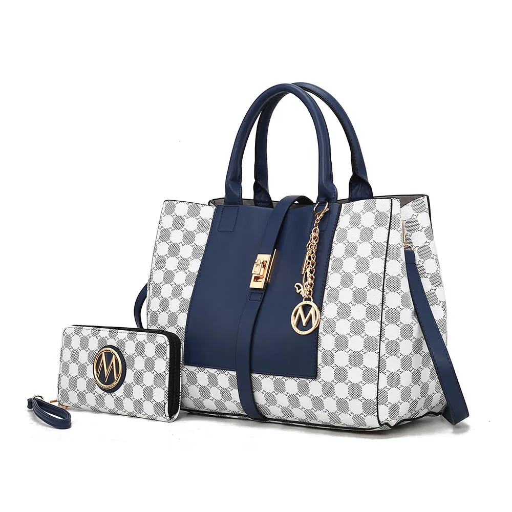 Yuliana Circular Print Satchel Bag with Wallet - 2 pieces