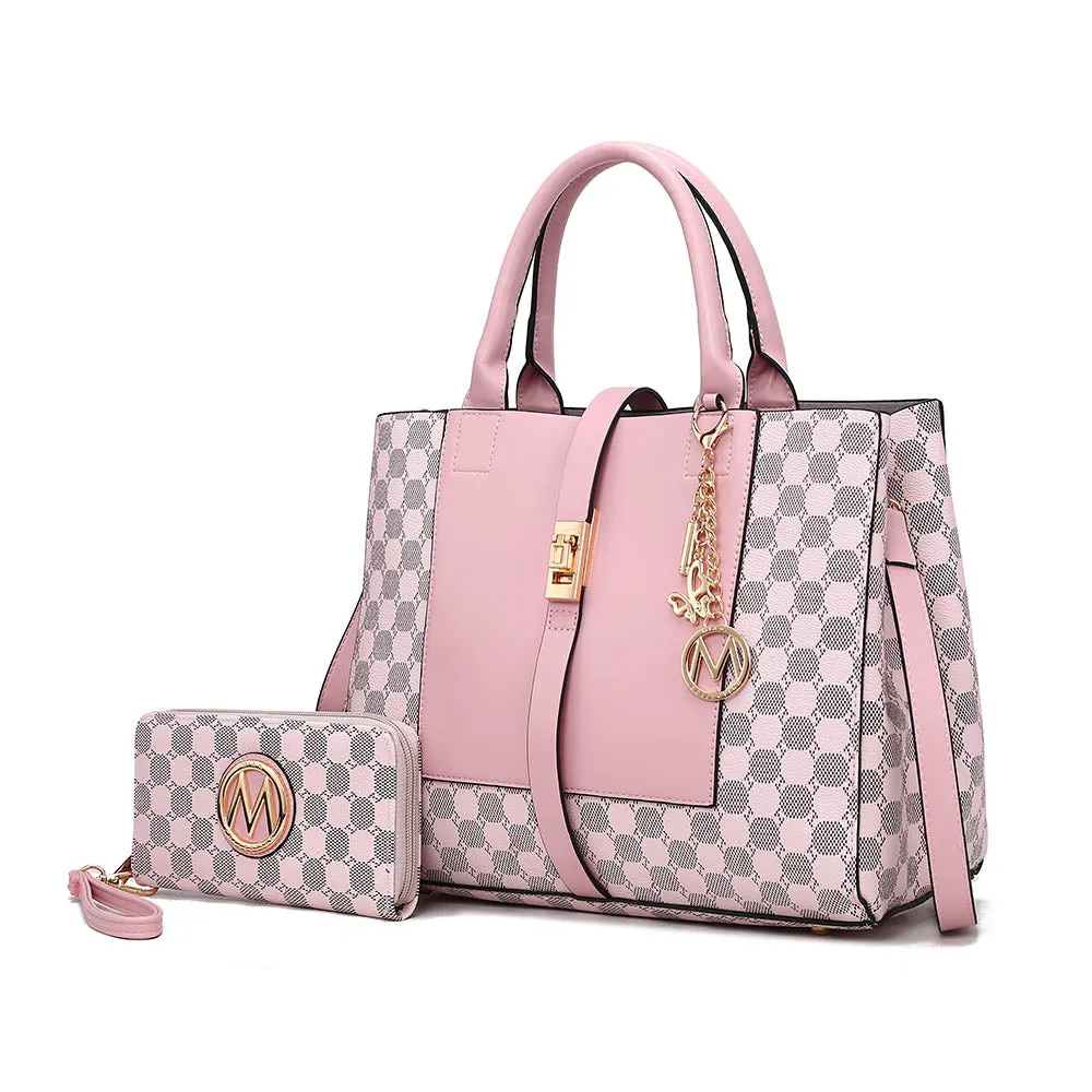 Yuliana Circular Print Satchel Bag with Wallet - 2 pieces