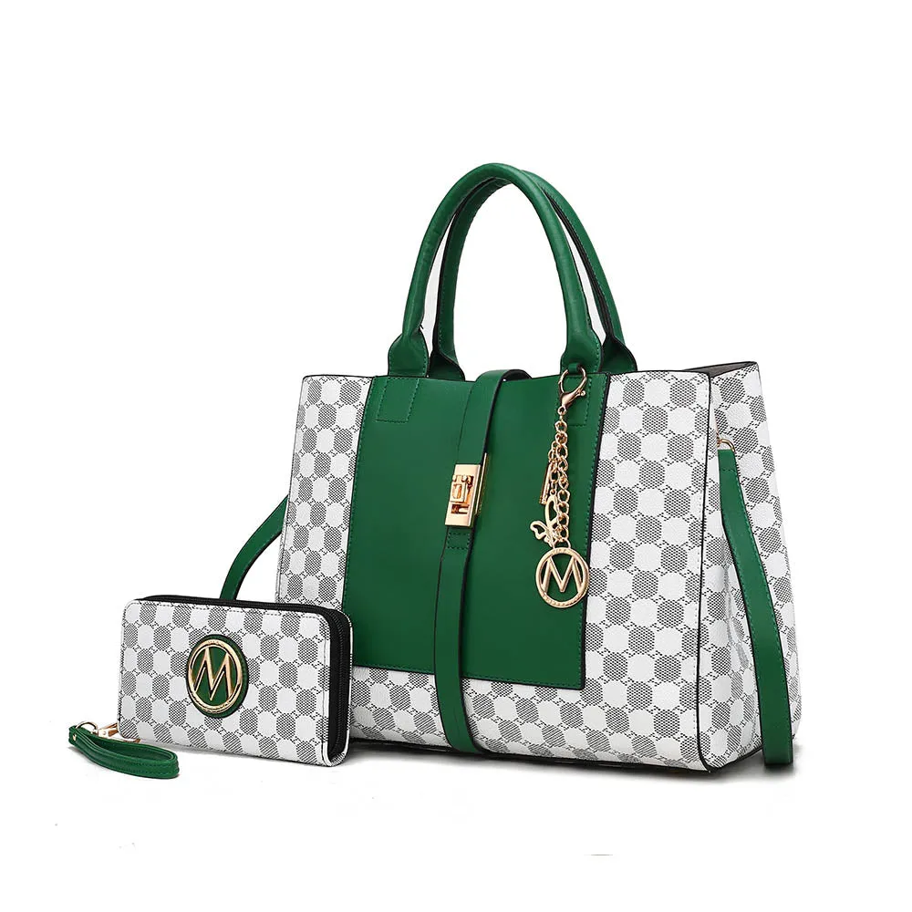 Yuliana Circular Print Satchel Bag with Wallet - 2 pieces