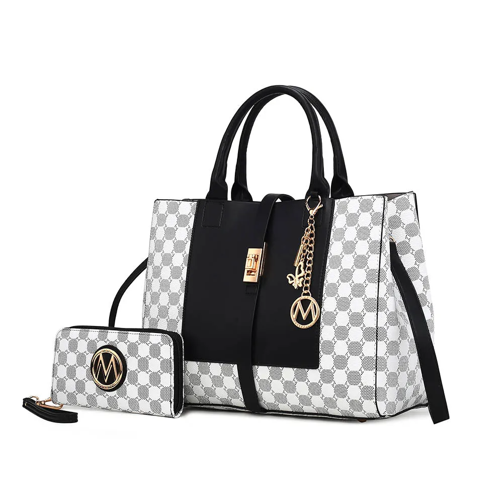 Yuliana Circular Print Satchel Bag with Wallet - 2 pieces