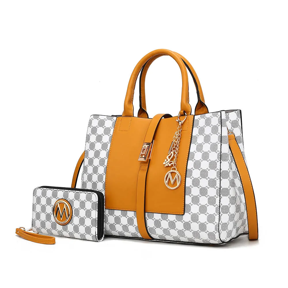 Yuliana Circular Print Satchel Bag with Wallet - 2 pieces