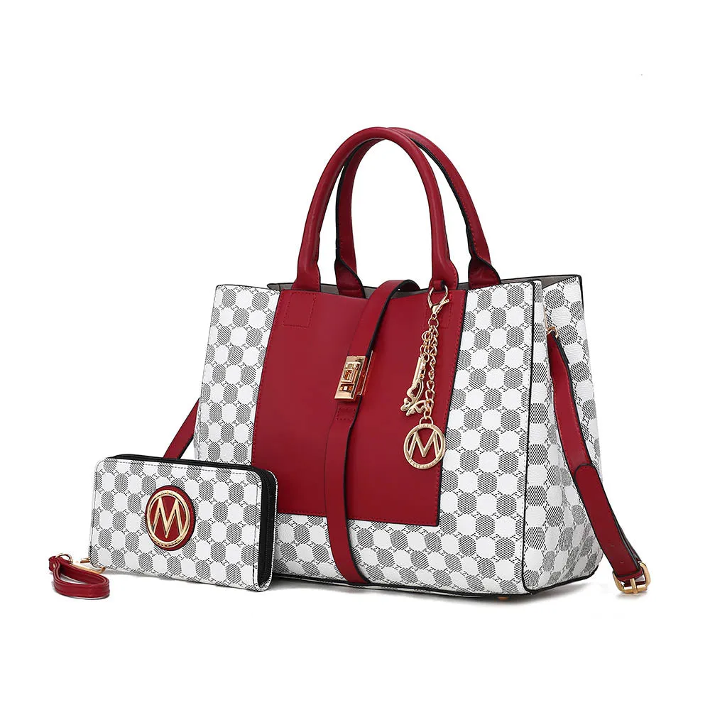 Yuliana Circular Print Satchel Bag with Wallet - 2 pieces
